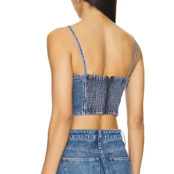 ALICE & OLIVIA JEANS Natacha Stretch Denim Corset Top 2 XS $265 - Picture 3 of 6